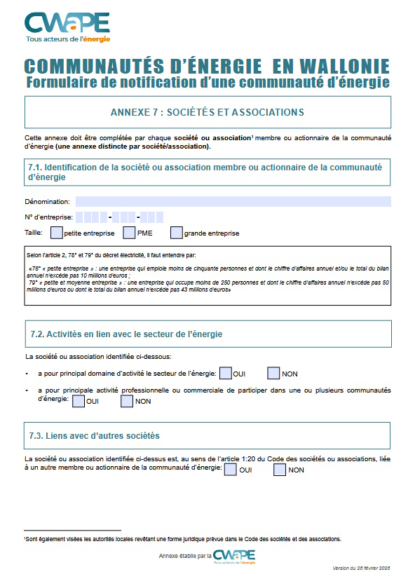 Formulaire de notification CWaPE